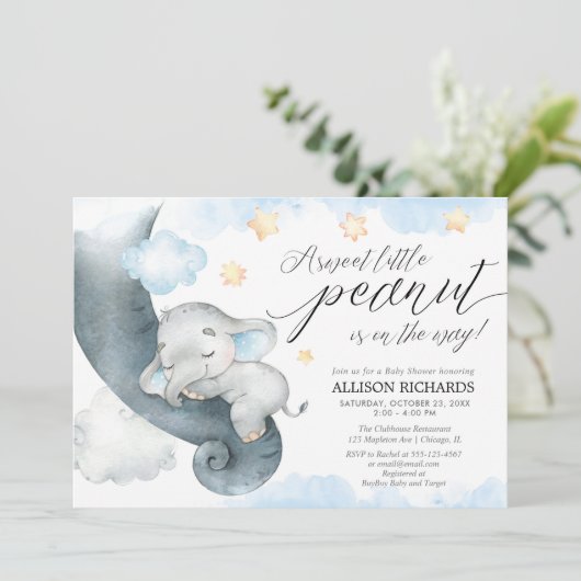Invitation Eléphant doux petit cacahuète mignon garçon baby s (Debout devant)