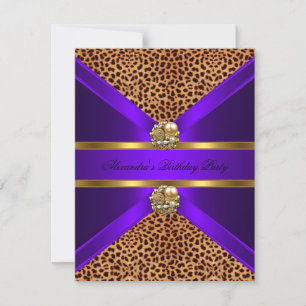 Invitation Éléphant Élégant Animal Violet Or Noir Anniversair