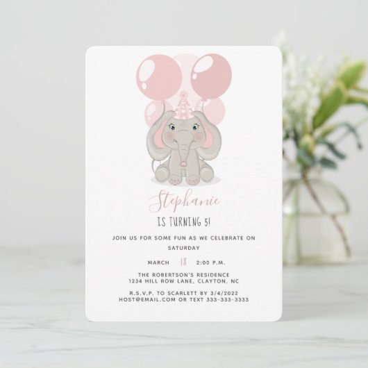 Invitation Elephant en Casquette de fête d'anniversaire (Debout devant)