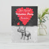 Invitation Elephant et coeur sur damask valentines fête (Debout devant)