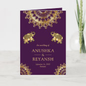 Invitation Eléphant ethnique d'or violet Indien Code QR Maria (Devant)