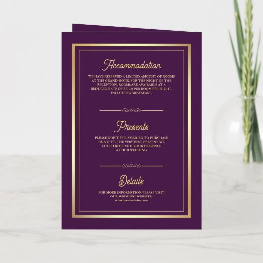 Invitation Eléphant ethnique d'or violet Indien Code QR Maria (Dos)