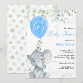 Invitation Eléphant eucalyptus ballon Oh garçon baby shower (Devant / Derrière)
