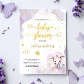 Invitation Eléphant fille avec Baby shower Lilac papillon