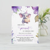 Invitation Eléphant, Fleur d'aquarelle violette, premier anni (Debout devant)