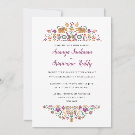 Invitation Eléphant Fleur Indien Jade Mariage vert (Devant)