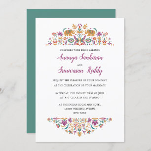 Invitation Eléphant Fleur Indien Jade Mariage vert