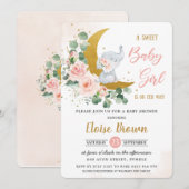 Invitation Eléphant Floral Blush Sweet Baby Girl Douche (Devant / Derrière)