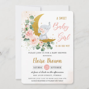 Invitation Eléphant Floral Blush Sweet Baby Girl Douche  