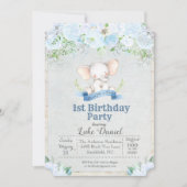 Invitation Elephant Floral Boy 1er Anniversaire Fête Invitati (Devant)