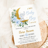 Invitation Eléphant Floral Doux Bébé Bébé Douche Garçon Bleu