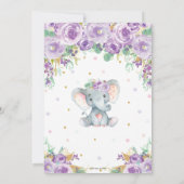 Invitation Eléphant Floral mou Baby shower bébé fille (Dos)