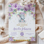 Invitation Eléphant Floral mou Baby shower bébé fille<br><div class="desc">Personnalisez cette belle invitation à Baby shower d'éléphant violet avec vos détails de baby shower facilement et rapidement,  appuyez simplement sur le bouton customiser pour réorganiser et formater le style et le placement du texte. c) Le Happy Cat Studio</div>