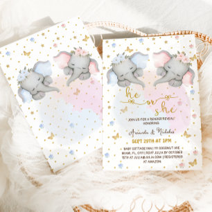 Invitation Éléphant Floral Rose Bleu Révélation du Sexe