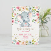 Invitation Eléphant Floral Rustic Girl 1er Anniversaire Blush (Debout devant)