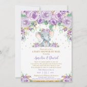 Invitation Eléphant floral violet chic par courrier (Devant)