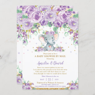 Invitation Eléphant floral violet chic par courrier