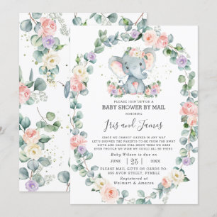 Invitation Eléphant floral violet clair par courrier