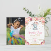 Invitation Eléphant flou 2e anniversaire Gold Photo (Debout devant)
