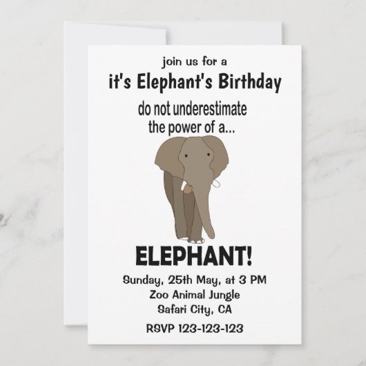 Invitation Elephant Funny mignon Elephant Anniversaire (Devant)