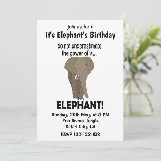Invitation Elephant Funny mignon Elephant Anniversaire (Debout devant)