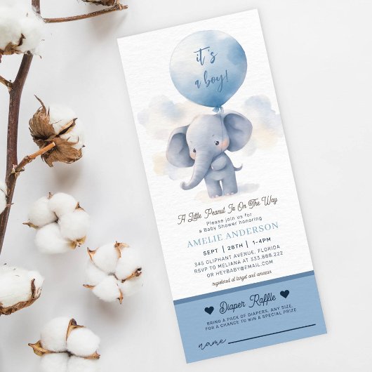 Invitation Eléphant garçon Baby shower tombole de couche