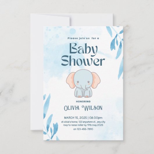 Invitation éléphant girafe bébé conception douche (Devant)