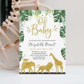 Invitation Elephant Giraffe Wild One Jungle Baby shower d'or
