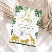 Invitation Elephant Giraffe Wild One Jungle Baby shower d'or