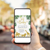 Invitation Elephant Giraffe Wild One Jungle Baby shower d'or