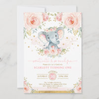 Elephant Girl 1er anniversaire Blush Pink Or Flora