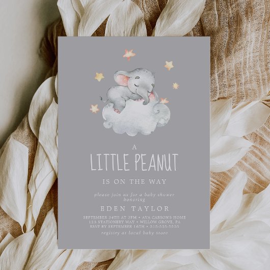 Invitation Eléphant Girl | Baby shower gris de petits arachid