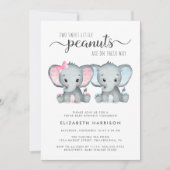 Invitation Elephant Girl Jumeaux Baby Sprinkl (Devant)