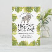 Invitation Elephant Greenery First Birthday (Debout devant)