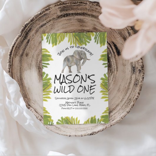 Invitation Elephant Greenery First Birthday