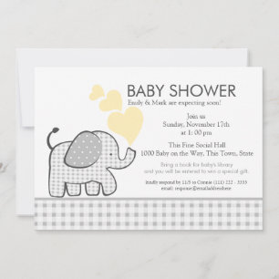Invitation Elephant Grey En vichy Baby shower