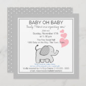 Invitation Elephant Grey En vichy Baby shower (Devant / Derrière)