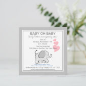 Invitation Elephant Grey En vichy Baby shower (Debout devant)