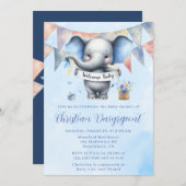 Invitation Eléphant gris bleu mignonne Bienvenue bébé garçon (Devant / Derrière)