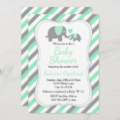 Invitation Éléphant Gris et Vert Menthe 🐘 | Baby Shower (Devant / Derrière)