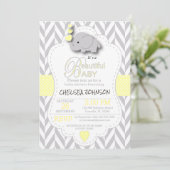 Invitation Eléphant gris jaune, blanc 🐘 Baby shower (Debout devant)
