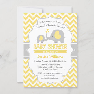 Invitation Eléphant gris jaune mignon Baby shower neutre