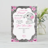 Invitation éléphant gris rose modifiable rose (Debout devant)