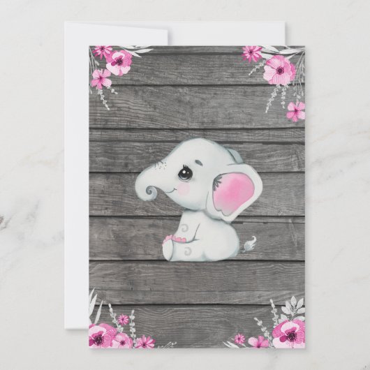 Invitation Éléphant Gris Rose Modifiable Rose (Dos)