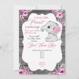 Invitation Éléphant Gris Rose Modifiable Rose