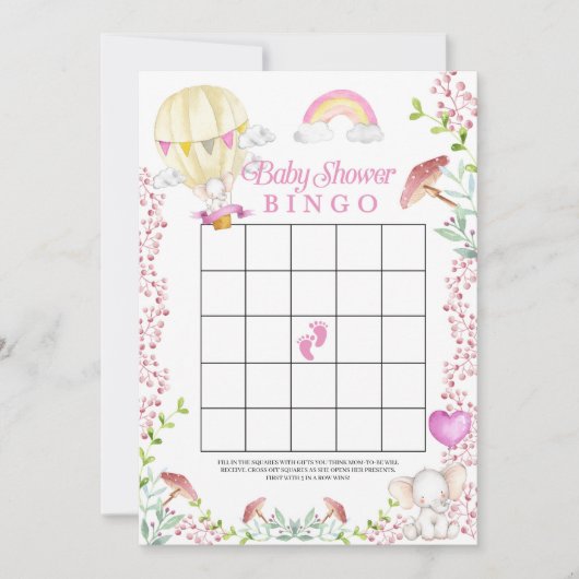 Invitation Elephant Hot Air Baby shower Bingo Jeu (Devant)