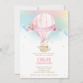 Invitation Eléphant Hot Air Balloon 1ère fille d'anniversaire (Devant)