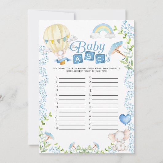 Invitation Elephant Hot Air Balloon Baby shower ABC's Game (Devant)