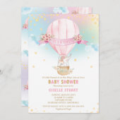Invitation Elephant Hot Air Balloon Baby shower fille (Devant / Derrière)