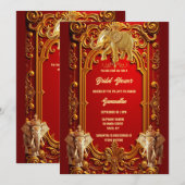 Invitation Eléphant indien Bourgogne d'or douche royale (Devant / Derrière)